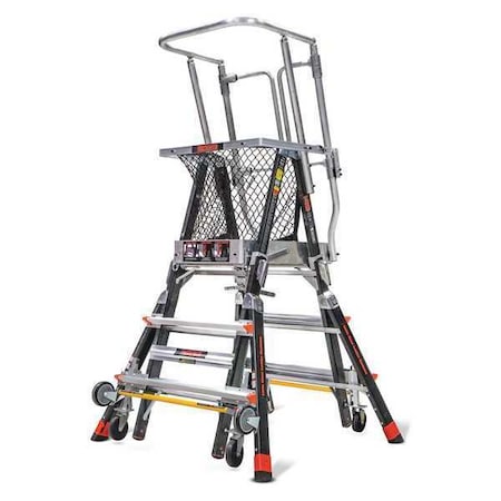 LITTLE GIANT LADDERS 3 to 5 ft Fiberglass Adjustable Safety Cage Platform Stepladder, 375 lb Capacity 18503-240