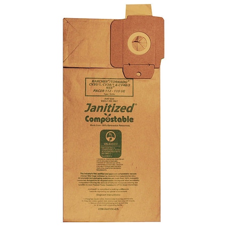 Janitized Compostable Filter Bag, Karcher CV30, PK5, 4-Ply, Vacuum Filter, 5 PK COM-KACV30-4(5)