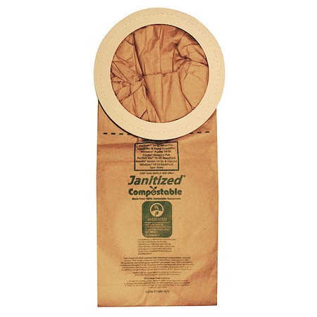 Janitized Compostable FilterBag, Proteam 100331, PK5, 4-Ply, Vacuum Filter, 5 PK COM-PTMV-4(5)