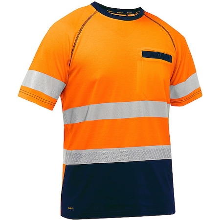 Bisley Hi-Vis Short Sleeve T-Shirt, 2, R, Cotton, Polyester, Orange/Black, XL 312M1118T-ON/XL