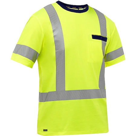Bisley Hi-Vis Short-Sleeve T-Shirt, 3, R, Cotton, Polyester, Yellow, L 313M1118X-Y/L