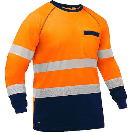 Bisley Hi-Vis Long Sleeve T-Shirt, 3, R, Cotton, Polyester, Orange/Black, L 313M6118T-ON/L