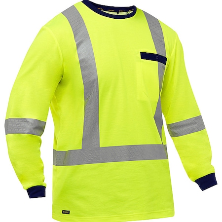 Bisley Hi-Vis Long Sleeve T-Shirt, 3, R, Cotton, Polyester, Yellow, S 313M6118X-Y/S