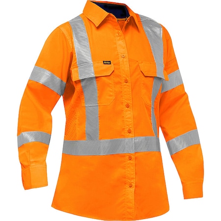 Bisley Women's Hi-Vis Long Sleeve Button Front Shirt, 3, R, Cotton, Polyester, Ripstop, Orange, XL 313W6490X-O/XL