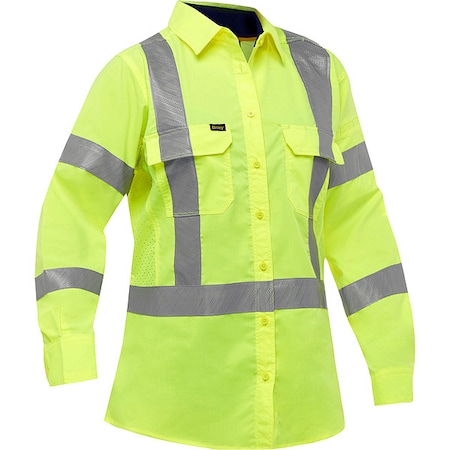 Bisley Women's Hi-Vis Long Sleeve Button Front Shirt, 3, R, Cotton, Polyester, Ripstop, Yellow, S 313W6490X-Y/S