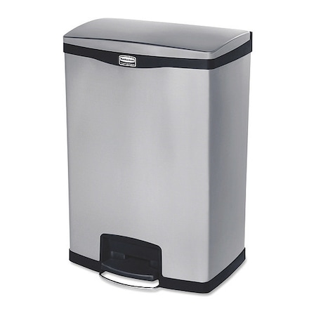 Rubbermaid Commercial Slim Jim Stainless Steel Step-On Container, Front Step, 24 gal, Blk 1901999
