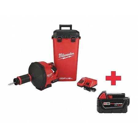 Milwaukee Tool M18 FUEL Drain Snake w/ CABLE DRIVE with 5/16 in Cable + M18 XC5.0 Battery 2772A-21, 48-11-1850