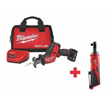 Milwaukee Tool M12 3/8" Ratchet Cordless + M12 FUEL HACKZALL Recip Saw Kit 2520-21XC, 2457-20