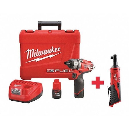 Milwaukee Tool M12 FUEL 1/4" Hex 2-Speed Screwdriver Kit + M12 Cordless 3/8" Ratchet 2402-22, 2457-20