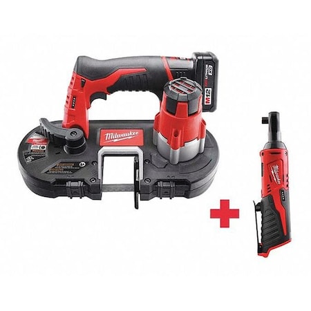 Milwaukee Tool Cordless Band Saw & Ratchet, 12 V, Includes Battery (3 Ah) & Charger 2429-21XC, 2457-20