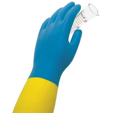 Zoro Select Chemical Resistant Gloves, Natural Rubber Latex, Neoprene, 13 in L, 28 mil, Blue, Yellow, M, 1 PR 32GM11