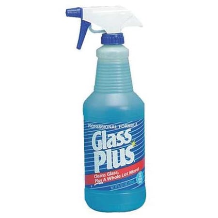 GLASS PLUS Liquid Glass Cleaner, 32 oz., Blue, Unscented, Trigger Spray Bottle, 12 PK 94378