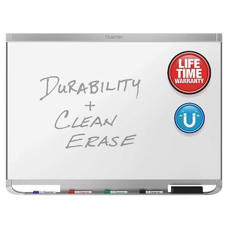 Quartet Dry Erase Board, Porcelain, 48 in, 72 in, Aluminum/Plastic Frame, White, Gloss P557AP2