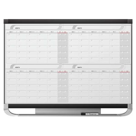 Quartet Calendar Planning Board, Plastic, 36 in, 48 in, Fiberboard/Plastic Frame, White/Gray/Red, Gloss 4MCP43P2-24