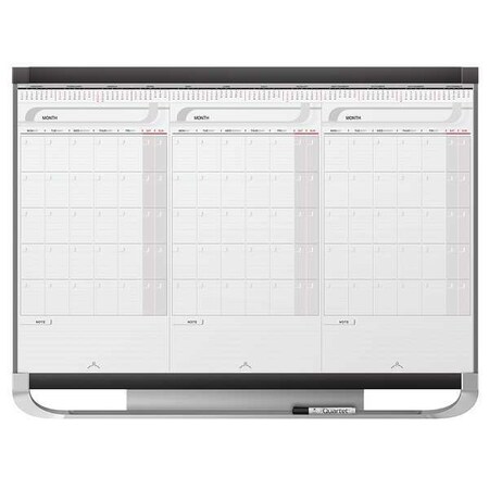 Quartet Calendar Planning Board, Plastic, 24 in, 36 in, Fiberboard/Plastic Frame, White/Gray, Gloss CMP32P2