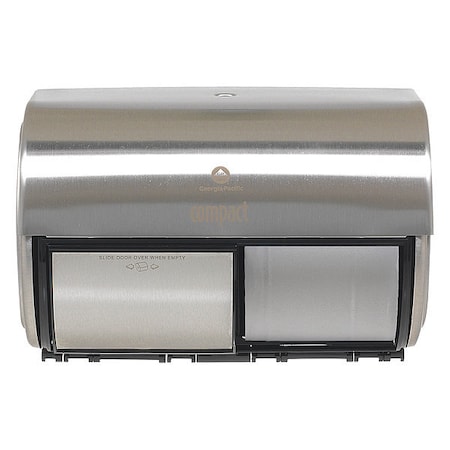 Georgia-Pacific Toilet Paper Dispenser, Coreless, Horizontal Double Roll, Steel, Silver, Compact 56798