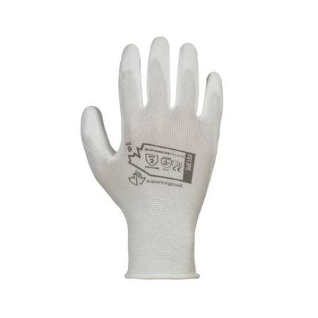 Superior Glove Coated Gloves, Polyurethane, Smooth, Palm, Not Rated Abrasion Level, White, 2XS (5) 12 PK S13PU-12