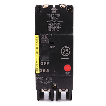 Ge Molded Case Circuit Breaker, TEYF Series, 35A, 2 Pole, 277/480V AC, 18kA at 277/480V AC TEYF235