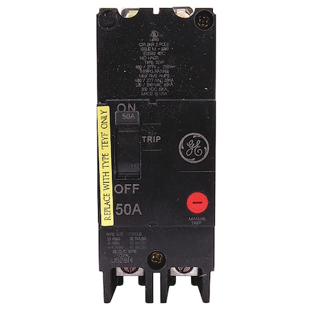 Ge Molded Case Circuit Breaker, TEYF Series, 50A, 2 Pole, 277/480V AC, 18kA at 277/480V AC TEYF250