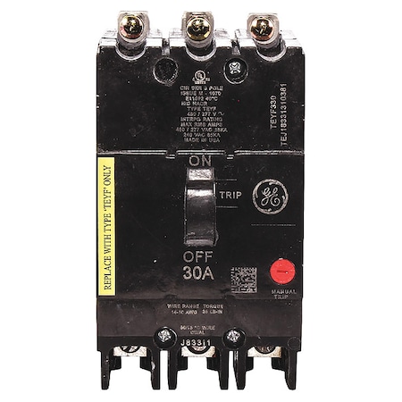 Ge Molded Case Circuit Breaker, TEYF Series, 30A, 3 Pole, 277/480V AC, 18kA at 277/480V AC TEYF330