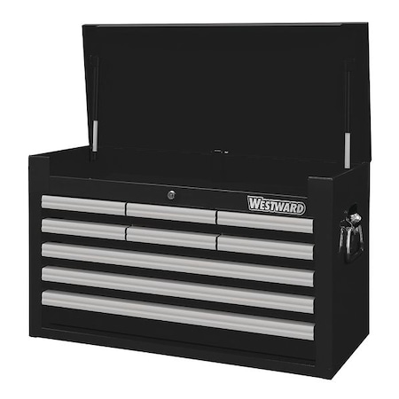 Westward WESTWARD Top Chest, 9-Drawers, Powder Coated Black, 26" W x 12.5" D x 16.5" H 32H879