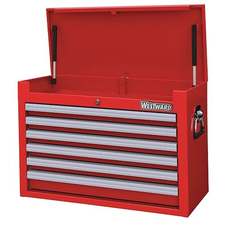 Westward WESTWARD Top Chest, 6-Drawers, Powder Coated Red, 26" W x 16.5" D x 18.5" H 32H833