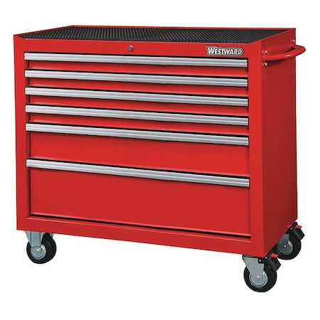 Westward WESTWARD Rolling Tool Cabinet, 6-Drawers, Gloss Red, 42" W x 19" D x 40" H 32H852