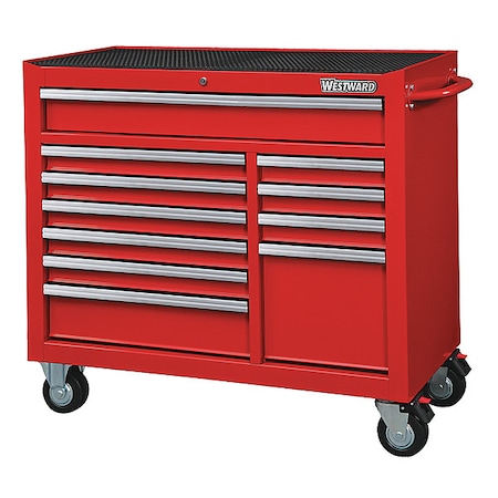 Westward WESTWARD Rolling Tool Cabinet, 11-Drawers, Gloss Red, 42" W x 19" D x 40" H 32H855