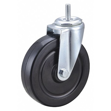 Zoro Select Swivel Stem Caster, Rubber, 5 in., 200 lb., Stem Dia.: 3/8 in 32J862