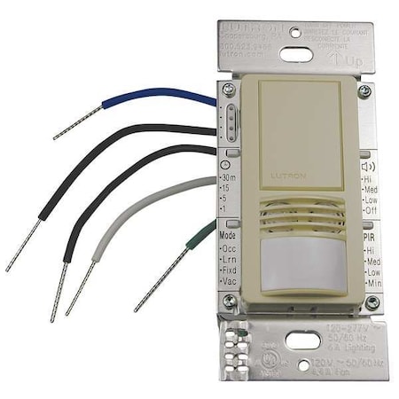 Lutron Wall Mount Sensor, Occupancy, Vacancy, Hard Wired, Ivory, 900 sq ft, Fluorescent, Halogen, Incandescent, LED MS-B102-IV