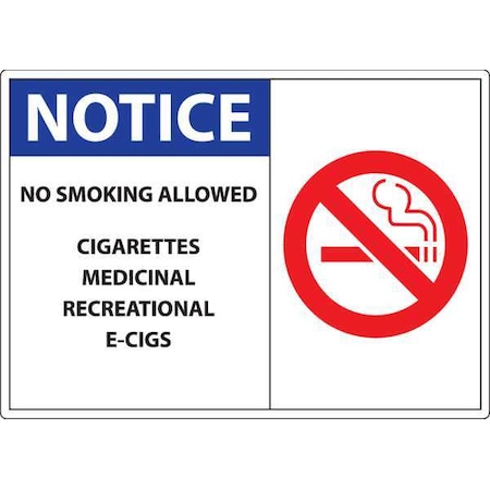 Zing No Smoking Sign, 5 in H, 7 in W, Plastic, Rectangle, English, 1842S, PK2 1842S