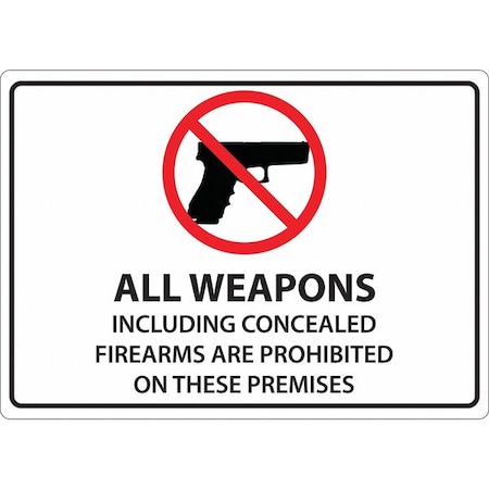 Zing Concealed Carry Sign, 7 in Height, 10 in Width, Plastic, Rectangle, English 1825