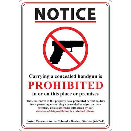 Zing Nebraska Concealed Carry Sign, Adhesive 2804S