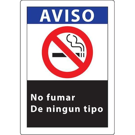 Zing No Smoking Sign, 10 in Height, 7 in Width, Plastic, Rectangle, Spanish 1837