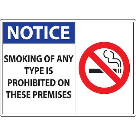 Zing No Smoking Window Decal Sign, 5 in H, 7 in W, Plastic, Rectangle, English, 1834D, PK2 1834D