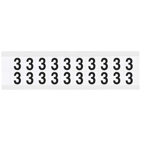Brady Number Label, 3, 3/4in.Hx21/32in.W, Vinyl 9712-3