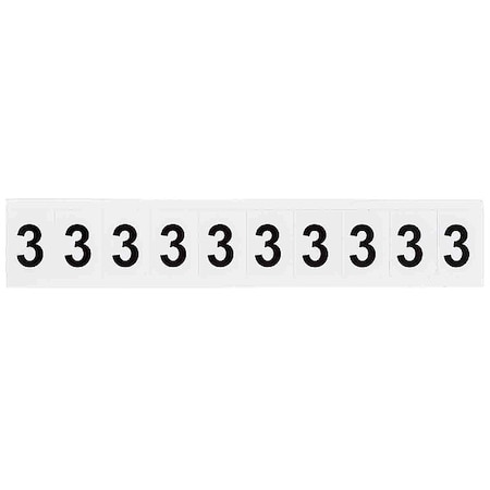 Brady Number Label, 3, 1-1/2inHx1-11/64inW, Vinyl, PK10 9713-3