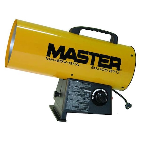 Master Forced Air Heater, Liquid Propane, 60,000 BtuH, 300 cfm, 7 7/64 in Wx MH-60V-GFA