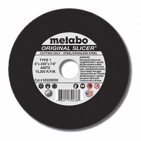 Metabo Abrasive Cut-Off Wheel, 6 in Dia, 1/8 in Thick, Aluminum Oxide US616313000