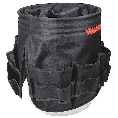 Westward Bucket Tool Organizer, Black, Polyester, 55 Pockets 32PJ51