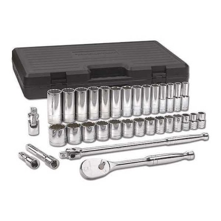Gearwrench 33 Piece 1/2" Drive 12 Point Standard & Deep SAE Mechanics Tool Set 80714D