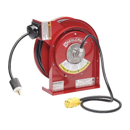 Reelcraft L-4035-163-3-RP - HD 16 AWG, 12 AMP Reverse Plug Power Cord Reel w/ 35 ft. Cord