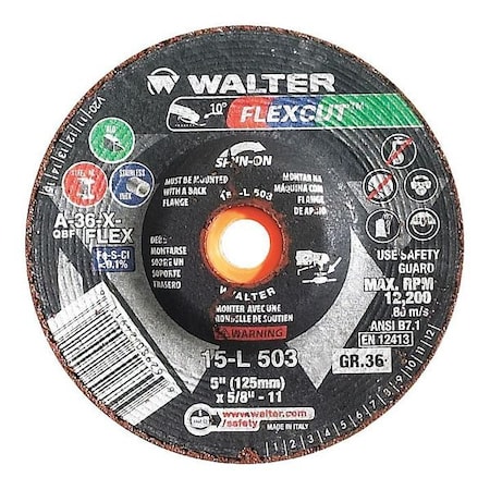 Walter Surface Technologies Depressed Center Grinding Wheel, Type 29, 4 1/2 in Dia, 0.25 in Thick, 5/8"-11 Arbor Hole Size 15L453