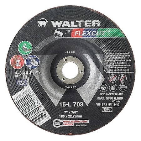 Walter Surface Technologies Depressed Center Grinding Wheel, 6 in Dia, 0.125 in Thick, 5/8 in-11 Arbor Hole Size, FLEXCUT Series 15L603