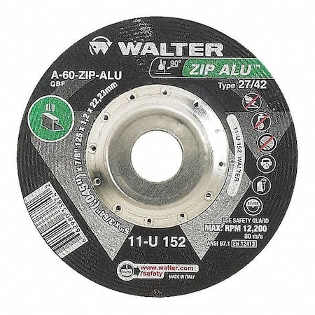 WALTER SURFACE TECHNOLOGIES Depressed Center Cut-Off Wheel, Type 27, 0.0469 in Thick, Aluminum Oxide 11U152