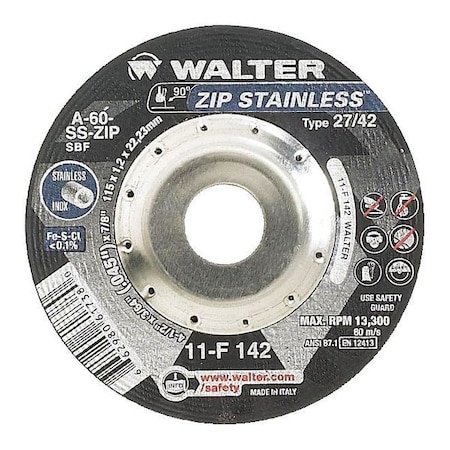 WALTER SURFACE TECHNOLOGIES Depressed Center Cut-Off Wheel, Type 27, 0.0781 in Thick, Aluminum Oxide 11F192