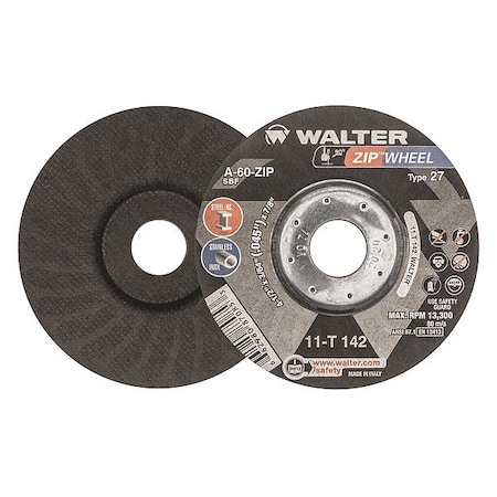 Walter Surface Technologies Depressed Center Cut-Off Wheel, Type 27, 4 1/2 in Dia, 0.0469 in Thick, 7/8 in Arbor Hole Size 11T142