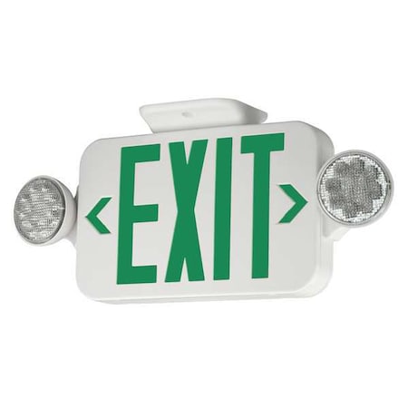 Compass Exit Sign with Emergency Lights, White, 1 or 2 Face(s), LED, Universal Mount, Nickel Cadmium CCG