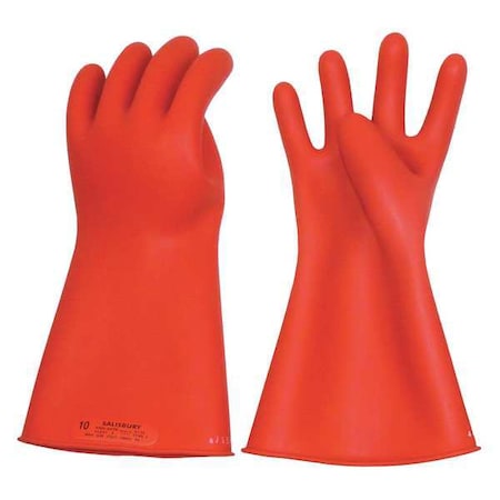 Salisbury Electrical-Insulating Gloves, 1,000V AC, 1,500V DC, Rubber, 11" Length, Red, Size 8 1/2 E011R/8H