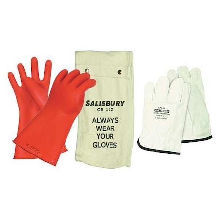Salisbury Electrical Rubber Glove Kit, Leather Protectors, Glove Bag, Red, 11 in, Class 0, Size 12, 1 Pair GK011R/12
